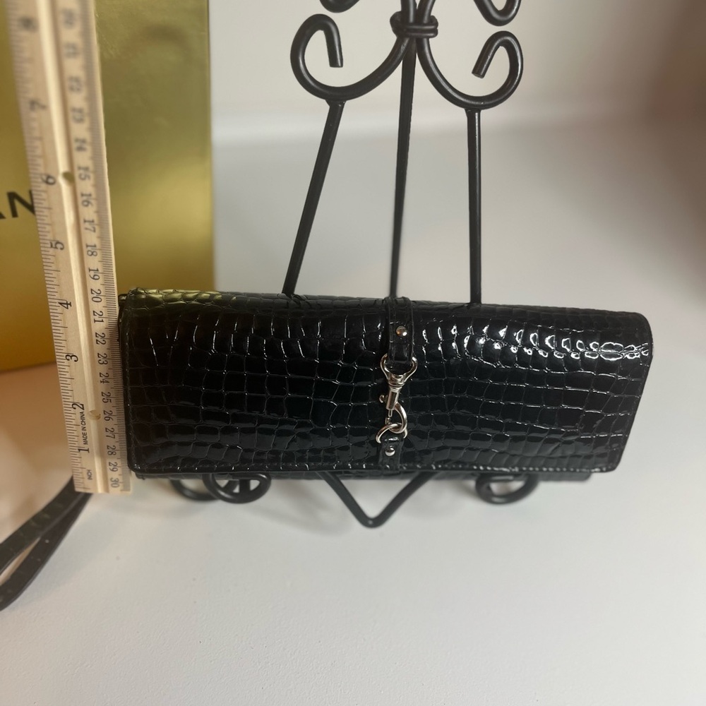 Black Crocodile-Embossed Clutch with Silver Clasp - Picture 3 of 4